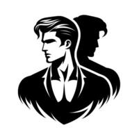 Stylized Black and White Illustration of a Confident Man in a Suit with a Shadow Silhouette Reflecting His Form. vector