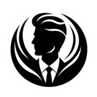 Elegant Silhouette of a Businessman in a Suit, Encircled by Flowing, Stylized Wings, Representing Authority and Sophistication vector