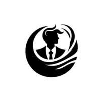 Silhouette of a Man in a Suit Encircled by Abstract Swirls, Elegant, Modern, Monochromatic . vector