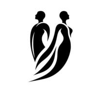 A sleek black and white minimalist of two silhouetted figures facing away from each other, creating a unified abstract shape. vector