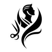 Stylized Silhouette of a Mans Profile within an Abstract , Accompanied by Scissors, Ideal for a Barber Shop or Branding. vector