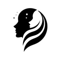 A stylized black and white silhouette of two female faces intertwined, symbolizing introspection and connection. vector