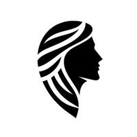 Elegant Black Silhouette of a Womans Profile with Flowing Hair Against a Bright White Backdrop. vector