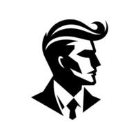 Silhouette of a Man in a Suit with a Classic Hairstyle, Rendered in a Bold Black and White . vector
