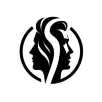 Symbolic Abstract Composition Two Silhouetted Faces in Profile, Intertwined, Enclosed by a Circle, Expressing Harmony, and Balance. vector