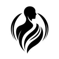 Silhouette of a human form with flowing, winglike shapes in black against a white background, suggestive of peace and inner strength. vector