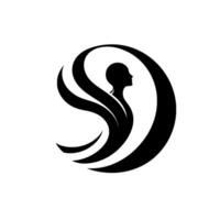 Silhouette of Woman with Flowing Hair Encircled by Abstract, Black Swirls, Representing Grace Movement on White vector