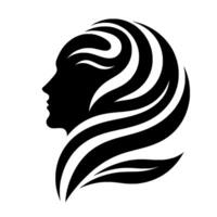 Silhouette of a Womans Profile with Flowing Hair, Emphasizing Elegance and Grace, in a Black and White Minimalist . vector
