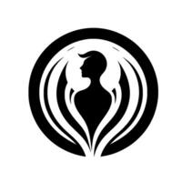 Minimalist Silhouette of a Person with WingLike Features Enclosed Within a Bold Circular Frame in Black and White. vector