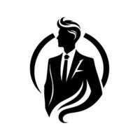 Silhouette of a Stylish Man in a Suit, Glimpsed in Profile, Embodied by a Circle vector