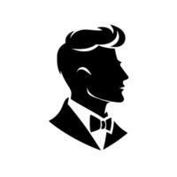 Elegant Silhouette A Side Profile of a Dapper Man in a Suit and Bow Tie, Black and White, Minimalism. vector