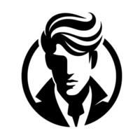Stylized Black and White of a Man with a Modern Hairstyle within a Circle, Exuding Classic Elegance. vector
