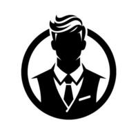 Silhouette of a dapper businessman in a suit, framed by a bold circular outline, exuding professional elegance. vector