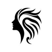 Silhouette of a womans profile with stylized flowing hair, created with black lines on a white background, evoking elegance. vector