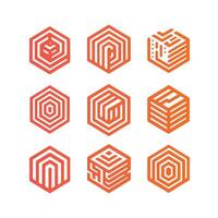 Edge Oriange Cube Box Linear Collection Logo vector