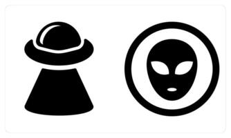 UFO and Alien in black color vector