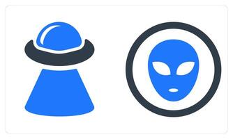 UFO and Alien in blue color vector