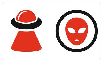 UFO and Alien in red color vector