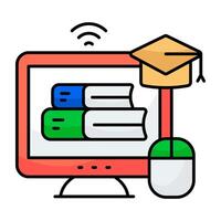 A flat design icon of online library vector