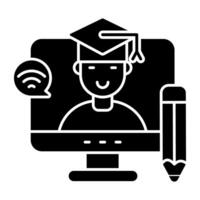 Creative solid design icon of online student vector