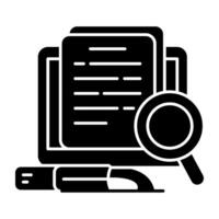A solid design icon of search paper vector