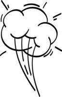 Smoke cloud escaping and moving fast creating a funny explosion effect drawn with thin black lines on white background, ideal for comics and cartoons vector