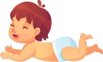 Adorable baby crawling on its belly, wearing a diaper, smiling and showing joy and happiness, enjoying its childhood and exploring the world vector