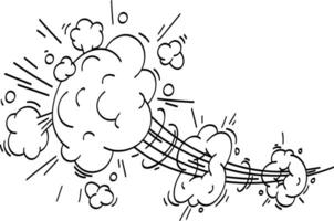 Hand drawn illustration featuring a vibrant cartoon explosion effect, complete with dynamic speed lines and swirling smoke clouds, all set against a clean white background vector