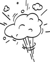 Hand drawn cartoon explosion cloud rising dramatically, surrounded by swirling smoke and fluffy clouds, creating a vibrant and visually striking illustration full of energy and impact vector