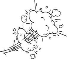 Hand drawn illustration of a comic explosion cloud with speed lines and smoke puff effect emerging from the left, isolated on a white background vector