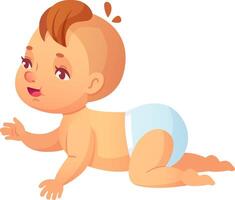 Adorable baby crawling forward, wearing a diaper, with a happy expression on its face, enjoying its early stages of development and mobility vector
