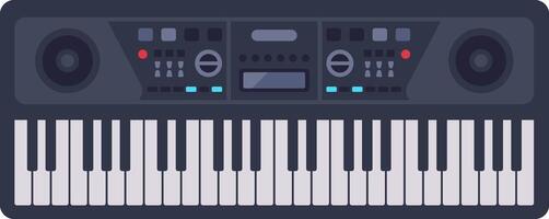 Electronic piano keyboard synthesizer with speakers and control panel, ideal for music production, composition, and live performances, featuring a sleek design and advanced functionalities vector