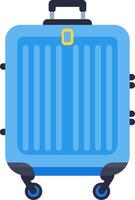 Light blue rolling suitcase featuring a dark handle and wheels, designed for traveling and business trips, isolated against a clean white background for a modern, stylish look vector