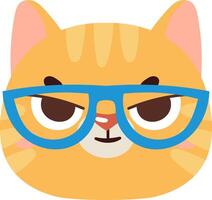 Close up of a grumpy ginger cat wearing blue glasses, showing a skeptical expression, perfect for projects related to pets, humor, and animal expressions vector