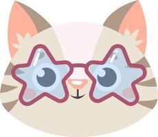 Charming illustration featuring a cat sporting star shaped sunglasses, infusing projects with whimsy and playful charm. Perfect for adding a trendy touch to various designs vector