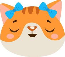 Adorable ginger cat with blue bows gently closing its eyes, radiating a heartwarming and peaceful atmosphere, embodying relaxation and innocence in a charming moment vector