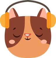 Adorable cartoon cat enjoying music with headphones, creating a cheerful and vibrant image perfect for children's books, apparel, or any project needing a touch of playful charm vector