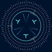 Circular loading bar with glowing neon blue light and target symbol, radiating lines and dotted patterns on dark background, creating a sense of anticipation and progress vector