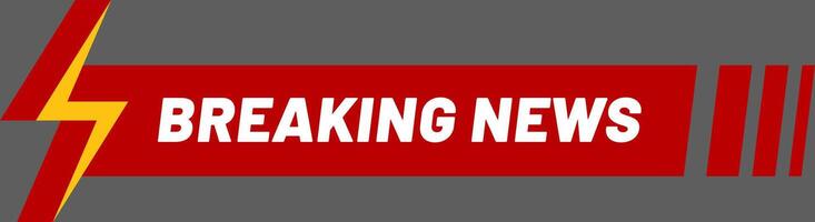 Red banner featuring breaking news text alongside a lightning bolt, symbolizing urgent and important information for global events and updates in the fast paced media landscape vector