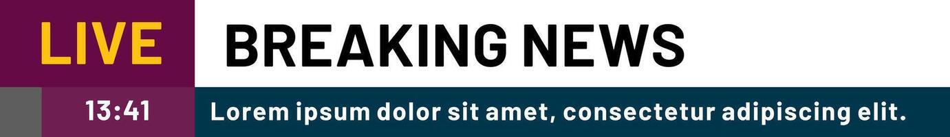 Live breaking news banner featuring a clock displaying the most recent updates, incorporating placeholder text for additional information and urgent notifications vector