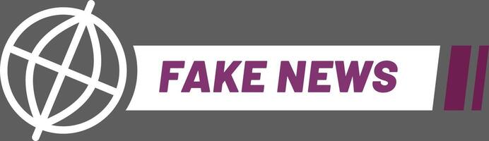 White rectangular banner with purple fake news lettering and crossed globe symbol representing global spread of misinformation and disinformation vector