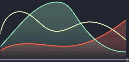 Colorful lines creating a modern area chart illustrate financial performance trends against a gradient background, complemented by a dark gray x axis for a sleek, professional look vector
