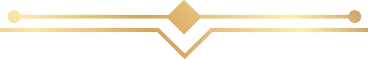 Golden geometric divider is composed of two horizontal lines, a rhombus, and two circles, creating a minimalist and elegant frame for certificates, invitations, or diplomas vector