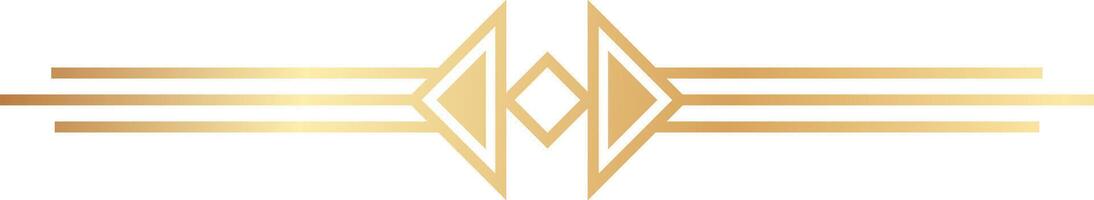 Geometric golden art deco ornament elegantly dividing three parallel horizontal lines, creating a sophisticated design that embodies luxury and timeless style in a decorative format vector