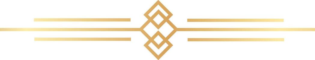 Golden art deco ornament is dividing three horizontal lines with rhombus shape in the center, creating a decorative frame on a white background vector