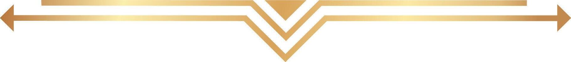 Two golden arrows pointing in opposite directions with a central geometric decoration composed of triangles forming a V shape, isolated on a white background vector