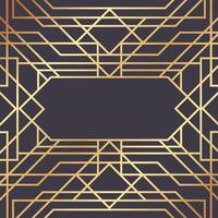 Geometric gold lines creating an elegant art deco frame over a dark background, ideal for invitations, posters, or decorative projects with a vintage or luxurious style vector