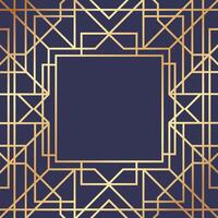 Elegant golden frame featuring an art deco geometric seamless pattern against a rich navy blue background, exuding luxury and sophistication in a timeless design vector