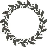 Stylized circular laurel wreath adorned with berries creates a decorative frame, perfect for adding a touch of elegance and nature to designs vector