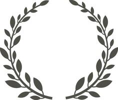 Circular laurel wreath with dark gray leaves and stems forming a minimalist frame on a white background, ideal for awards, achievements or certifications vector